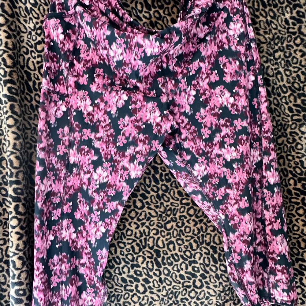 Floral Pink and Black Leggings
